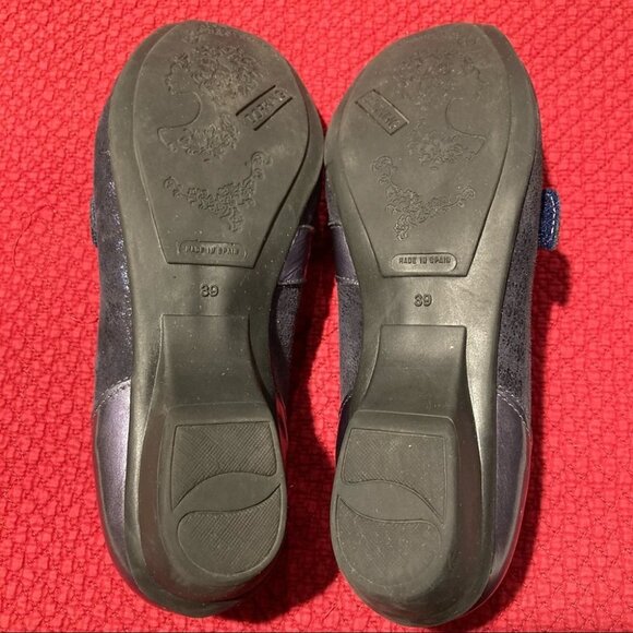 DORKING by Fluchos Sz 39 Ivone Blue Metallic Mary Janes Square Toe Made in Spain - Picture 6 of 8